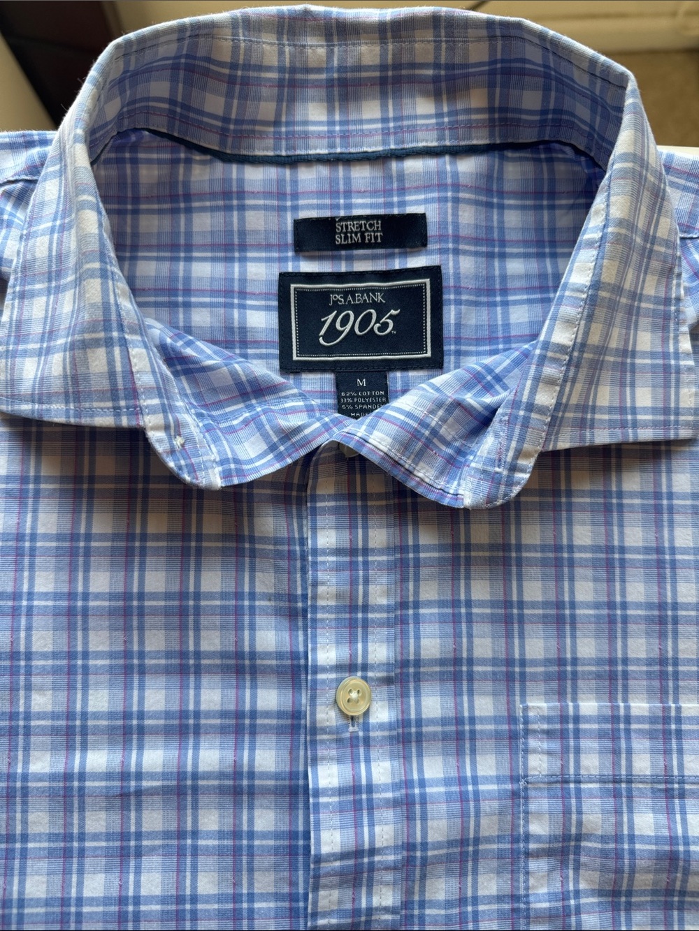 Jos. A. Bank 1905 Light Blue and White Plaid Stretch Slim Fit Dress Shirt